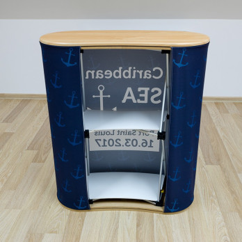 Ścianka tekstylna POP UP prosta z trybunką tekstylną POP UP